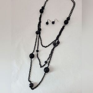 Statement Necklace And Earrings Set Black Spike 50s Gatsby Flapper Costume